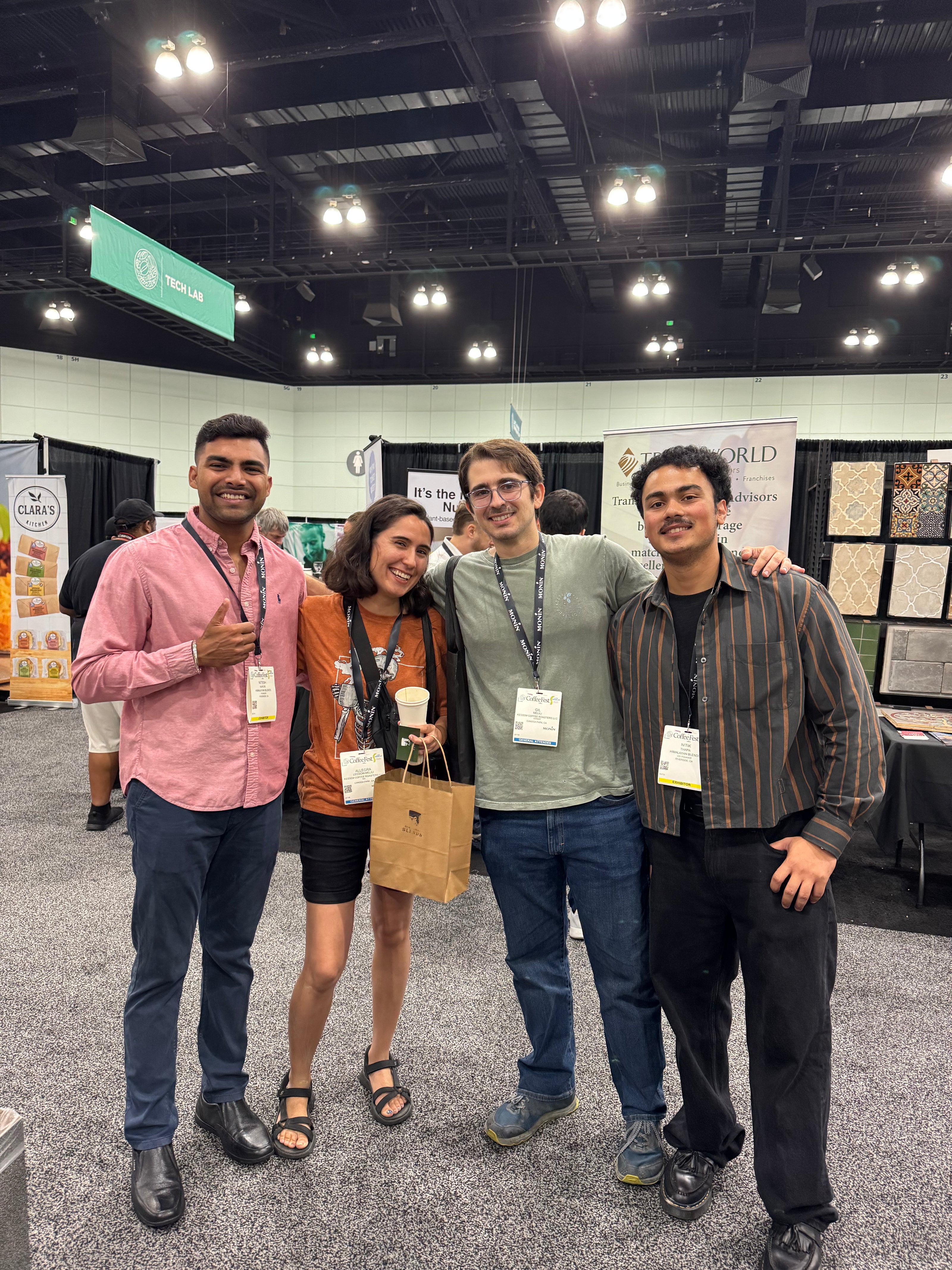 Coffee professionals, coffee roasters, cafe owners networking with Himalayan Blends at Los Angeles coffee fest.