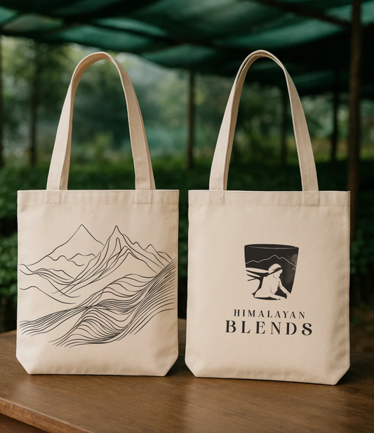 Durable and stylish Himalayan tote bag featuring mountain design with inner pocket for essentials.